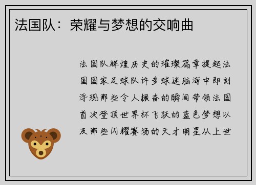 法国队：荣耀与梦想的交响曲
