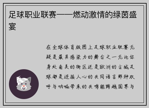足球职业联赛——燃动激情的绿茵盛宴